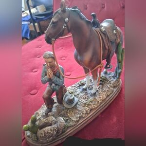 Western Cowboy and Horse Figurine - Brown and Tan